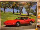 FRAMED PRINT OF A CANDY APPLE 1985 CHEVROLET CORVETTE COUPE 350/230 HP,