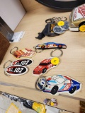 SET OF 6 KEYCHAINS, 2 XL102 BLACK AND RED, NO.6 VALVOLINE CAR, NO.22 MILLER AMERICAN BUICK,