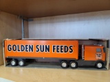 NYLINT SOUND MACHINE SEMI. STEEL TOUGH TRACTOR TRAILER TOY. ADVERYISMENT FOR GOLDEN SUN FEEDS. MODEL