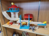 LOT OF ASSORTED TOYS. INCLUDES PAW PATROL RACING RAMP, A SHOP AND ACTION FIGURES. PLEASE SEE