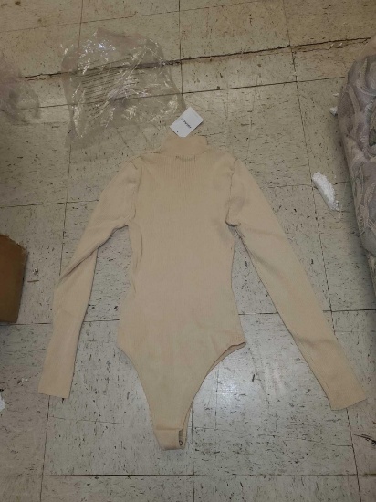 BEIGE SWEATER BODY SUIT, SIZE SMALL. PLEASE SEE THE PICTURES FOR MORE INFORMATION.