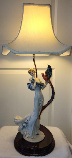 FLORENCE GIUSEPPE ARMANI LIMITED EDITION 758/5000 HAND CRAFTED LAMP. LADY AND PARROT WITH LONG