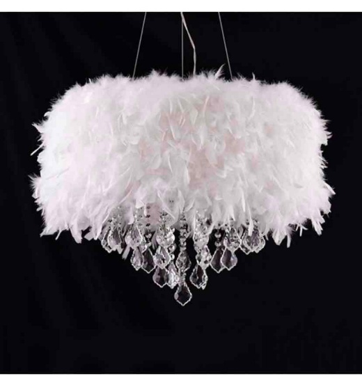 Surpars House White Feather Crystal Chandelier 4-Light Pendant Light The use of a stock photo is to