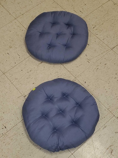 SET OF 2 16"D BLUE TUFFED STOOL CUSHIONS, PLEASE SEE THE PICTURES FOR MORE INFORMATION.
