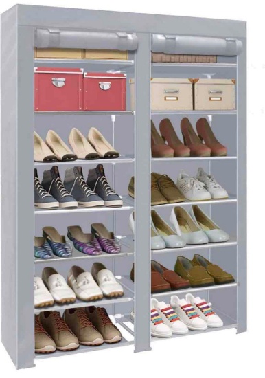 ERONE Shoe Rack Storage Organizer , 28 Pairs Portable Double Row with Nonwoven Fabric Cover Shoe