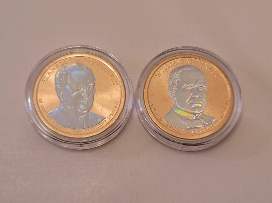 (DR) LOT TO INCLUDE A COMMEMORATIVE WILLIAM MCKINLEY $1 COIN & A FRANKLIN D. ROOSEVELT $1 COIN.