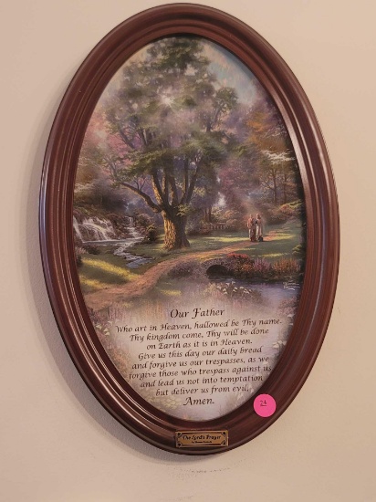 (DR) OVAL SHAPED "THE LORDS PRAYER" PRINT BY THOMAS KINKADE. MEASURES APPROX 10.5" X 16".
