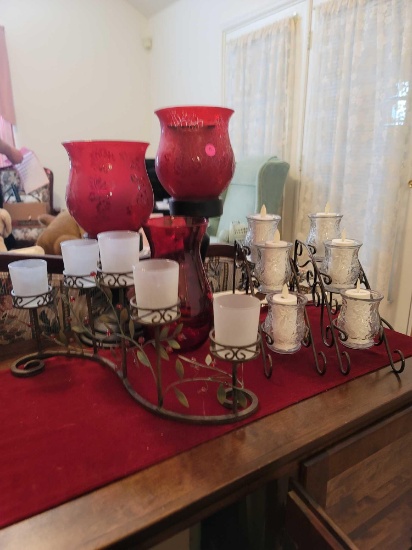 (LR) LOT OF ASSORTED CANDLE HOLDERS AND FLAMELESS CANDLES. INCLUDES 6 PRINCESS HOUSE POINSETTIA
