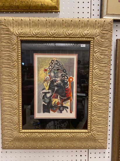 Framed Pablo Picasso, Le Cavalier Print, Triple Matte and is signed by Pablo Picasso In Pencil in