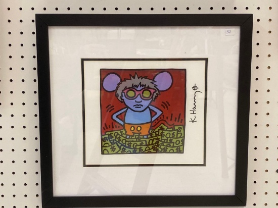 ANDY MOUSE PLATE PRINT SIGN BY KIETH HARING MEASURES 17 1/2 in x 16 1/2 in