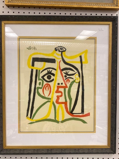 Framed Print of Pablo Picasso, Tete de Femme (Head of a Woman), 1962 Triple Matte, Measuring
