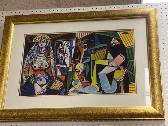 FRAMED PABLO PICASSO PRINT OF OIL ON CANVAS PAINTING LES FEMMES WITH TRIPLE MATTE MEASURES