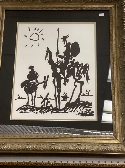Framed Art Print, 'Don Quixote' Silkscreen by Pablo Picasso With Double Matte Measurements