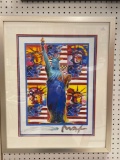 GOD BLESS AMERICA WITH 5 LIBERTIES GICLEE BY PETER MAX MEASURES 21 1/2 in x 26 1/2 in