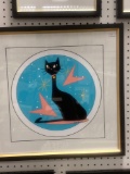 ATOMIC CAT ON BLUE SIGNED GICLEE BY IVY LOWE MEASURE 20 in x 19 in