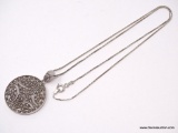.925 STERLING SILVER LADIES MARCASITE PENDANT AND BOX CHAIN. 8.7 GRAMS