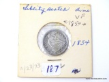 1854 ARROWS VF LIBERTY SEATED DIME