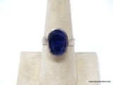 .925 STERLING SILVER LADIES 4 CT SAPPHIRE. SIZE 8 1/2. 6.2 GRAMS
