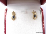 14 KT YELLOW GOLD 3/4 CT SAPPHIRE AND DIAMOND EARRINGS. NEW LIST $495.00.