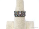 .925 STERLING SILVER LADIES ABALONE DOUBLE BAND RING. SIZE 7 3/4. 1.9 GRAMS.