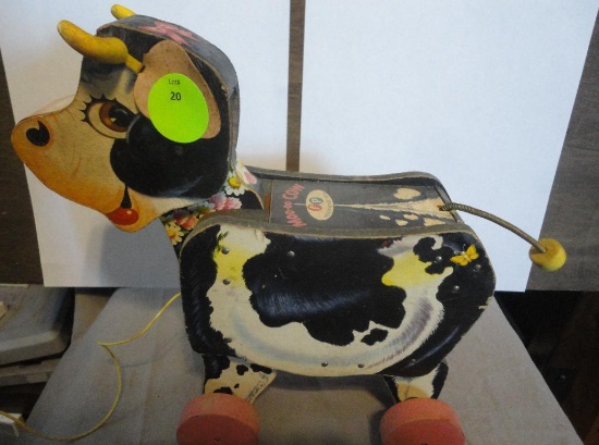 VINTAGE FISHER-PRICE WOODEN MOO COW PULL TOY ALL ITEMS ARE SOLD AS IS, WHERE IS, WITH NO GUARANTEE