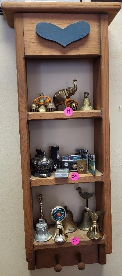 WOOD HANGING SHELF. CONTENTS OF SHELF NOT INCLUDED. IS SOLD AS IS WHERE IS WITH NO GUARANTEES OR