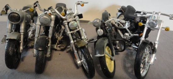 LOT OF 5 TOY MOTORCYCLES ALL ITEMS ARE SOLD AS IS, WHERE IS, WITH NO GUARANTEE OR WARRANTY. NO