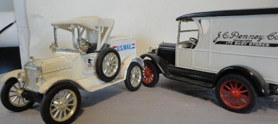 LOT OF 2 ERTL DIE-CAST BANKS - 1918 FORD MODEL T RUNABOUT, 1923 CHEVY DELIVERY VAN ALL ITEMS ARE