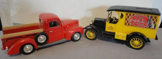 LOT OF 2 ERTL DIE-CAST TRUCKS ? 1940 FORD PICKUP, COCA-COLA BANK ALL ITEMS ARE SOLD AS IS, WHERE IS,