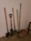 (GAR) LOT OF (5) YARD HAND TOOLS TO INCLUDE 3 DIFFERENT TYPES OF SHOVELS, A LARGE & A SMALL GARDEN
