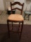 (GAR) BALLARD DESIGNS WOODEN BAR STOOL WITH WOVEN RUSH BOTTOM STYLE SEAT. IT MEASURES APPROX.