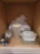 (KIT)LOWER CABINET LOT OF ASSORTED ITEMS. INCLUDES: PYREX 9X13 GLASS CASSEROLE DISH, A PLASTIC CAKE