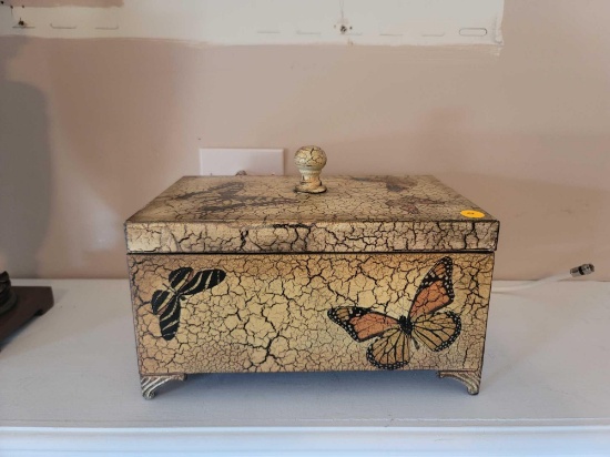 (LR) PIER 1 IMPORTS METAL BUTTERFLY BOX. MEASURES APPROX. 12" X 12" X 8"