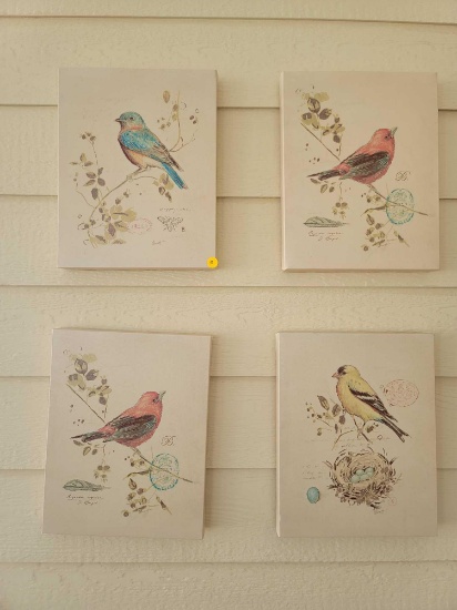 (SUNRM) LOT OF 4 BIRD THEMED FRENCH STYLE CANVASES. EACH MEADURES APPROX 11" X 14"