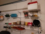 (GAR) CONTENTS OF SHELVES TO INCLUDE (5) VARIOUS SIZED DECORATIVE PLANTERS, HONEYWELL TABLE TOP FAN,