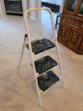 (LR) TRICAM INC. HOUSE TYPE III STEP STOOL, MODEL 403-13. FOLDS UP. DISPLAYS PAINT ON THE STEPS.