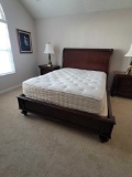 (MBR) DREXEL QUEEN SIZE BED WITH SLEIGH STYLE HEADBOARD AND BOX FRAME. MEASURES APPROX 67