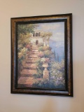 (DR] LARGE PETER BELL SUMMER VISTA PRINT ON BOARD DEPICTING A WALKWAY SURROUNDED BY FLOWERS