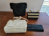 (BR1) LOT OF 4 HAND BAGS/CLUTCH TO INCLUDE A ALL BLACK RAPPI BRAND CLUTCH WITH (BROKEN) MIRROR ON