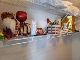 (BR1) LOT IN CLOSET TO INCLUDE A DECORATIVE RED AND CLEAR GLASS VOTIVE HOLDER, TRIPLE PUMPKIN HEAD