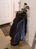 (GAR) 14 PC. GOLF CLUB AND BAG SET TO INCLUDE A BLUE, WHITE & BLACK ACUITY GOLF BAG WITH A KINGS