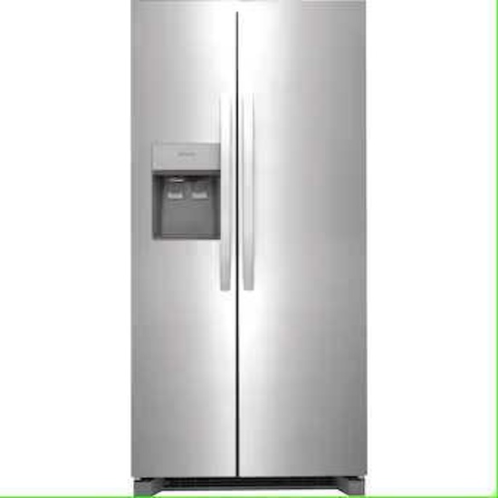 FRIGIDAIRE 33" 22.3 CU. FT. SIDE BY SIDE STAINLESS STEEL REFRIGERATOR WITH ICE MAKER. IT MEASURES