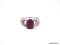 .925 STERLING SILVER ENGAGEMENT RING WITH OVAL CUT NATURAL RUBY CENTER STONE ACCENTED WITH CZ STONES