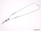 NATIVE AMERICAN .925 STERLING SILVER & TURQUOISE DOUBLE FEATHER PENDANT NECKLACE WITH SCREW CLASP.