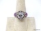 BEAUTIFUL .925 STERLING SILVER STATEMENT RING WITH LARGE ROUND CUT PRONG SET CZ GEMSTONE, ACCENTED
