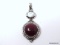 LIA SOPHIA SILVER-TONE DESIGNER PENDANT WITH LARGE ROUND DARK RED GEMSTONE & OVAL MOTHER OF PEARL