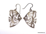 PAIR OF .925 STERLING SILVER CUT OUT FISH DESIGNED PIERCED DANGLE EARRINGS. MARKED 
