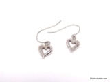 PAIR OF .925 STERLING SILVER & CLEAR CZ ACCENTED HEART SHAPED PIERCED DANGLE EARRINGS. THEY WEIGH