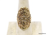 .925 STERLING SILVER GOLD VERMEIL FILIGREE RING. MARKED ON THE INSIDE 