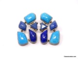 PAIR OF .925 STERLING SILVER BLUE LAPIS/BLUE GEMSTONE PIERCED EARRINGS. MARKED ON THE BACK 